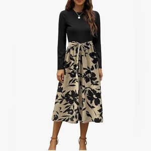 Floral Black and Tan Midi Skirt